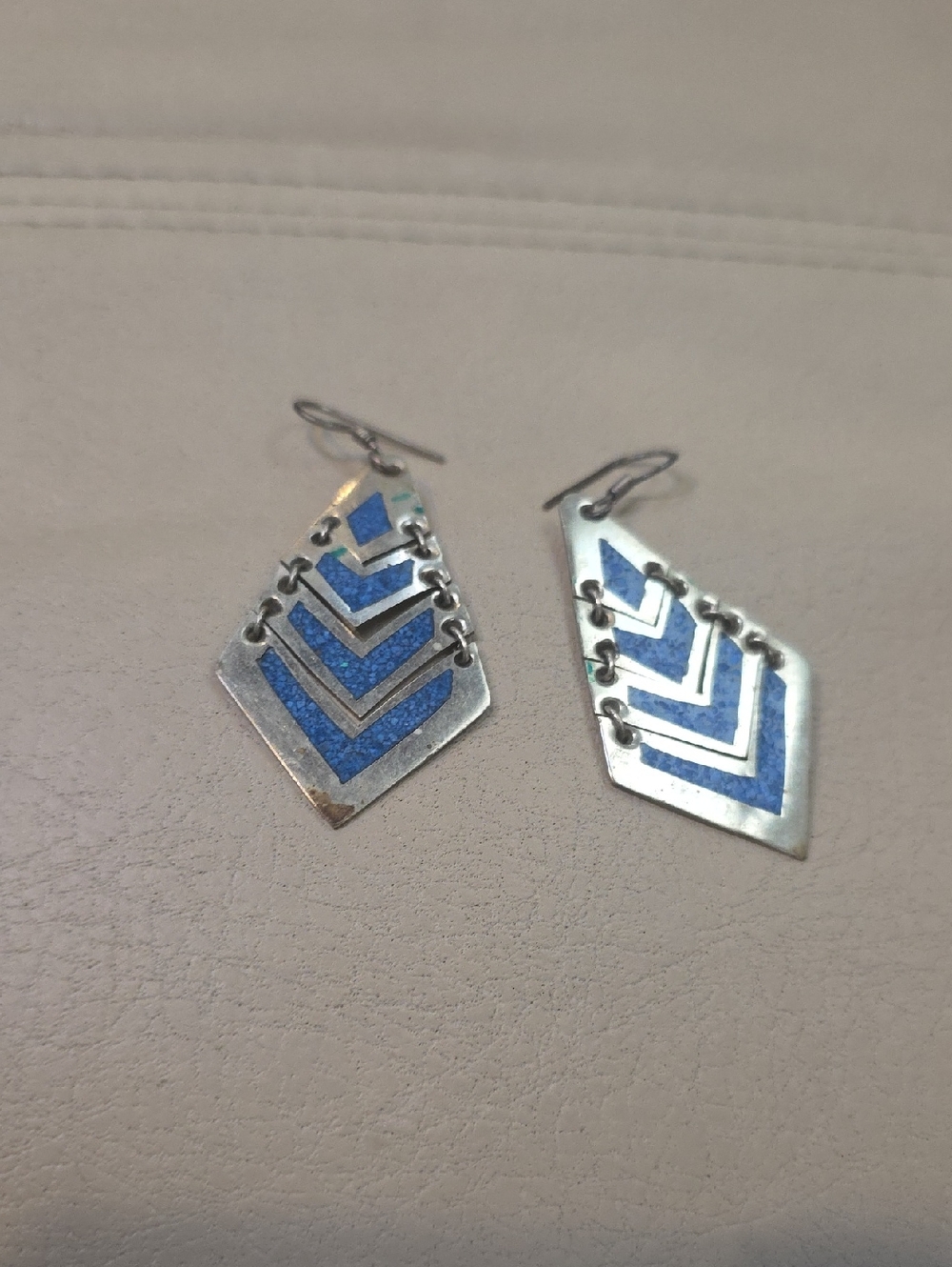 Geometric Tribal Alpaca MEXICO Turquoise Drop Earrings - Silver Tone